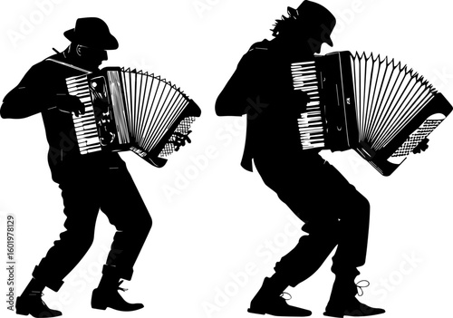 Dynamic Accordion Players Silhouettes - Lively Music Performance