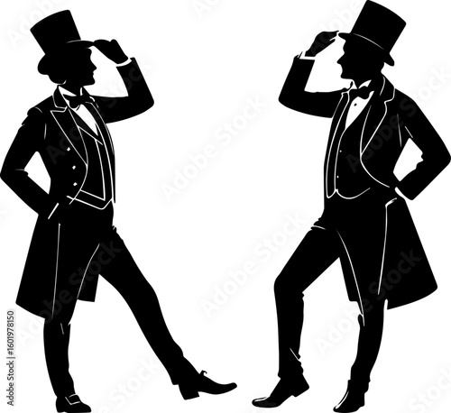 Dapper Gentlemen Silhouettes in Top Hats and Tailcoats - Vintage Elegance