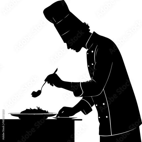 Chef Plating Food Silhouette - Professional Culinary Art