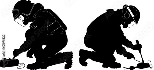 Bomb Disposal Expert Silhouettes - EOD Demining Operation