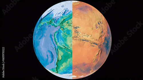 of Earth and Mars showing terraforming progress through glowing environmental overlays