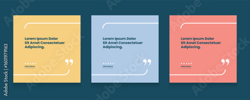 Quote frames blank templates set. Set of speech bubble quotes template. Textbox isolated on a color background. Testimonials text in brackets, citation empty quote bubbles.