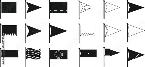 Vector flag icons set collection graphic design elements symbols banners and pennants illustration stock