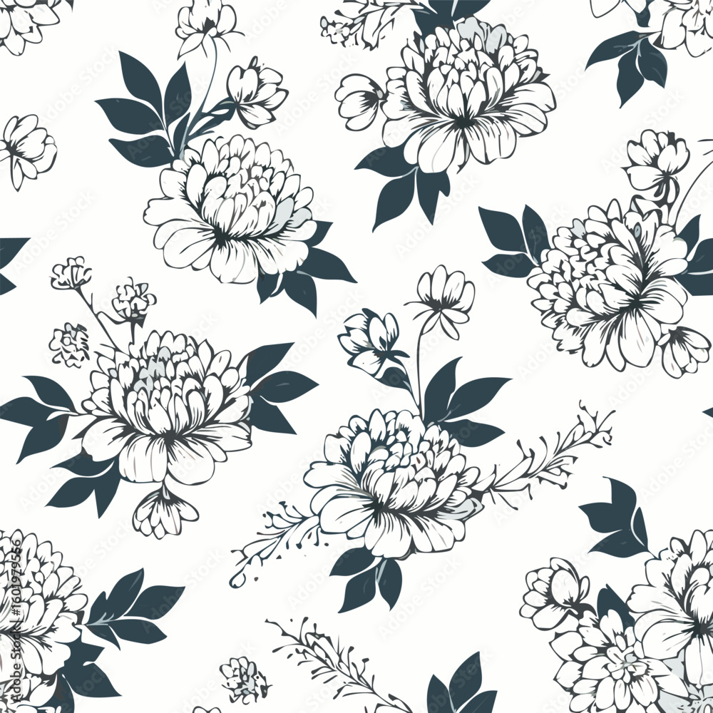 Fototapeta premium Elegant Hand-Drawn Floral Vector Pattern for Wallpaper and Backgrounds