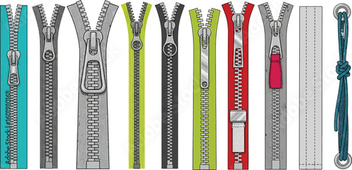 Explore a collection of colorful zippers and sewing accessories for your next fashion design project now