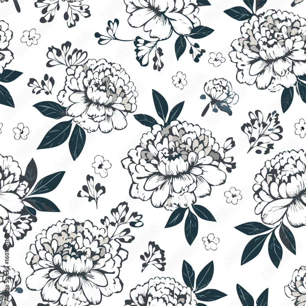 Fototapeta premium Elegant Hand-Drawn Floral Vector Pattern for Wallpaper and Backgrounds
