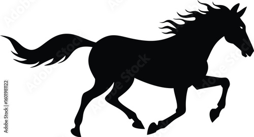 Galloping Horse Silhouette Black Horse in Motion, Equestrian Design Element, Mustang Art