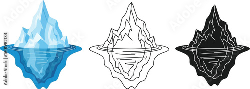 Iceberg illustration vector set: melting iceberg graphic design elements and iceberg drawing collection
