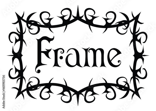 Ornate gothic scrollwork frame with text isolated on transparent background