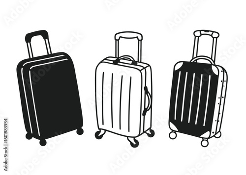 Three suitcases isolated on transparent background