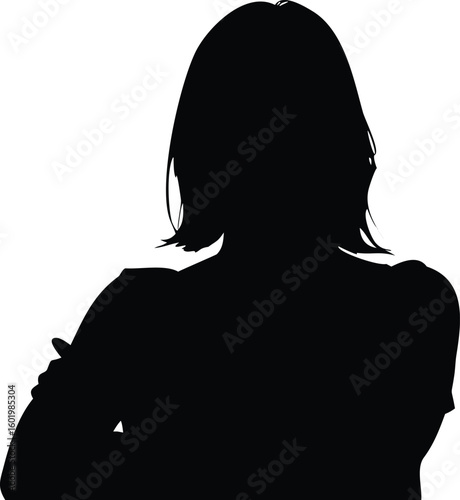 Woman Silhouette with Short Hair and Arms Crossed on White Background for Design