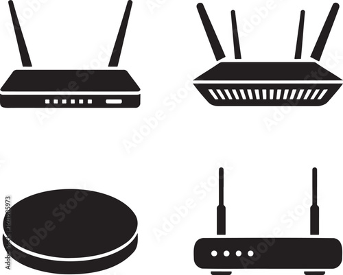 Set of WIFI Router silhouette vector illustration isolated On Transparent Background 