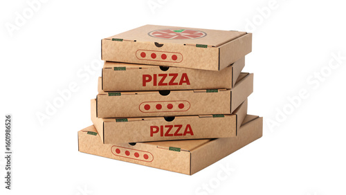 A stack of pizza delivery boxes isolated on transparent background