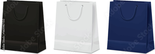 Shop bags mockup black white blue set for branding retail merchandise gift package design presentation editable