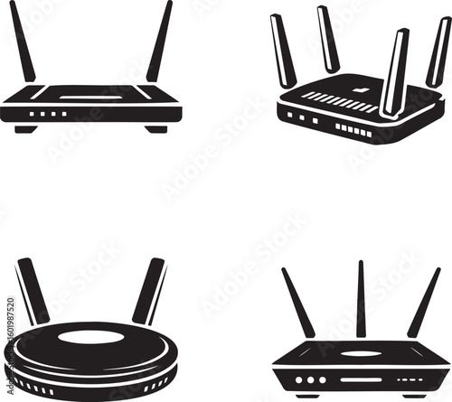 Set of WIFI Router silhouette vector illustration isolated On Transparent Background 
