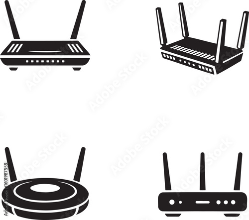Set of WIFI Router silhouette vector illustration isolated On Transparent Background 