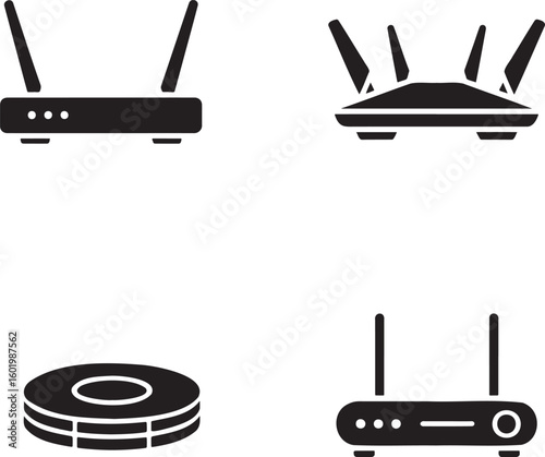 Set of WIFI Router silhouette vector illustration isolated On Transparent Background 