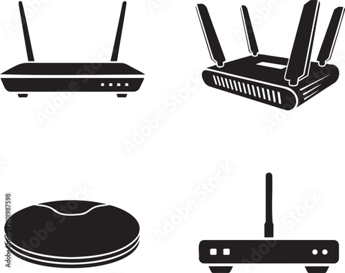 Set of WIFI Router silhouette vector illustration isolated On Transparent Background 