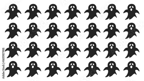 Black ghost pattern on white background halloween spooky
