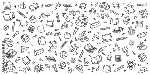 Set of back to school doodle element pattern background design