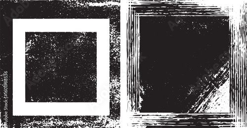 Grunge Square Texture Set – Abstract Black and White Geometric, distressed texture, old dirty overlay vector Set of grunge texture transparent background