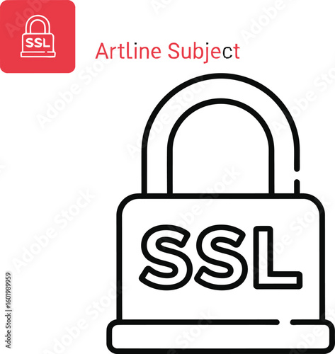 A simple line drawing of a padlock with the letters ssl on the front in black and white