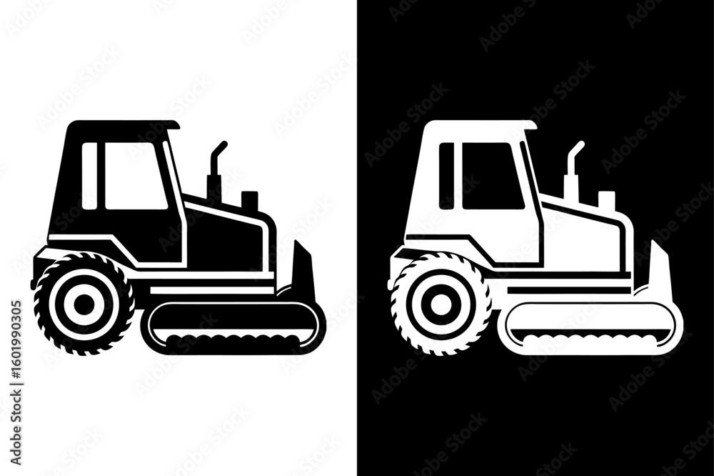 Naklejka premium Heavy Bulldozer Machine Icon. Flat Vector Silhouette Illustration