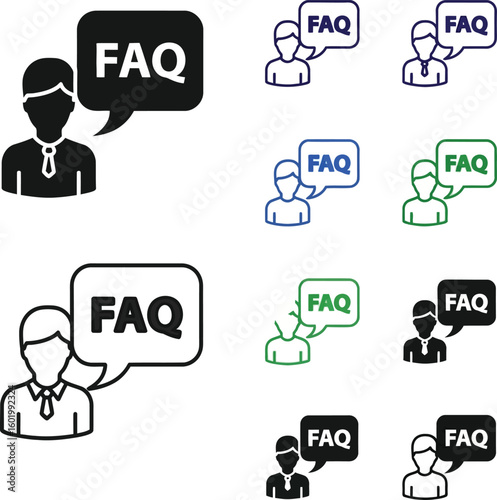 Collection of frequently asked questions icons with people in various colors and styles