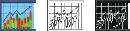 Stock market chart analysis and financial growth diagram with candlestick chart and upward trend editable