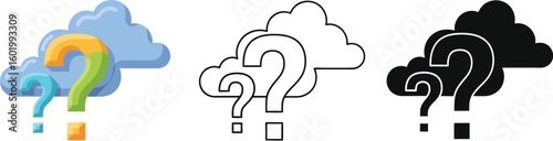 Cloud questions concept with question mark icons in different styles for business and education use editable
