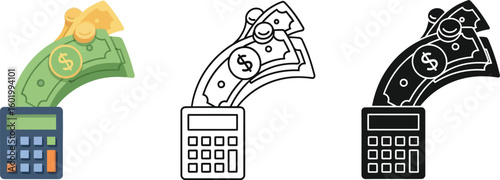 Calculate profit and loss with calculator and money for business and finance management concept editable