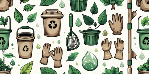 Eco Seamless Pattern for World Cleanup Day