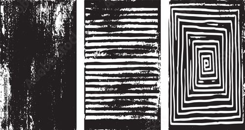Set of horizontal grainy noisy textures. Abstract grunge black and white distressed texture transparent background,