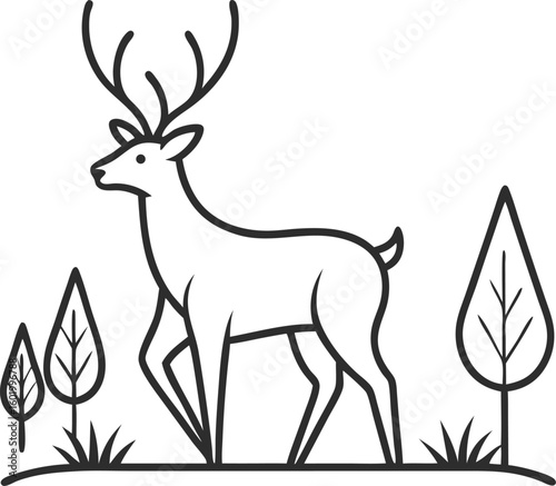 Line art outline of a deer walking.