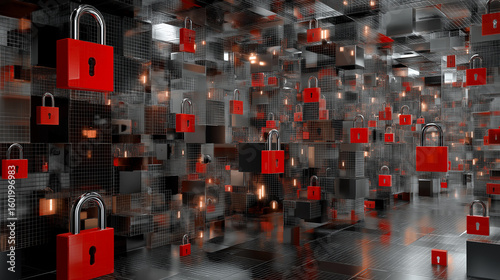 Zero trust architecture. Abstract digital fortress with no entry points, depicting a modern concept.