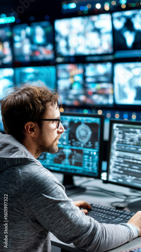 Malware prevention antivirus device. Cybersecurity agent reviewing malware prevention techniques.