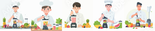 chef character vector blending fruit