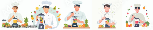 chef character vector blending fruit