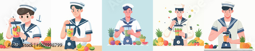 sailor character vector is blending fruit