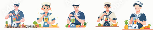 sailor character vector is blending fruit