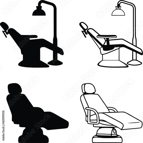 Dental Chair with Lamp Clip art, Dentist Equipment Vector Illustration.