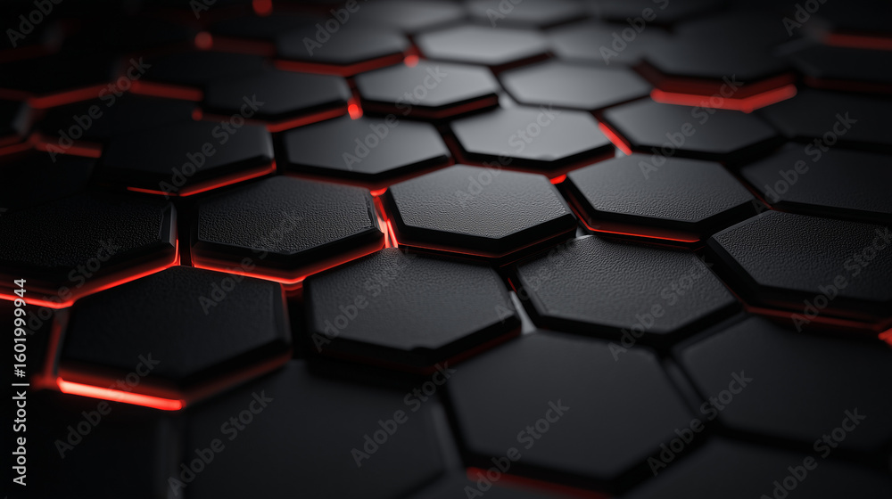Obraz premium Abstract red 3D hexagon background with geometric cube pattern and digital texture
