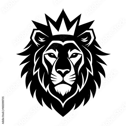 Majestic Lion Face in Front View with Flowing Mane Vector.

