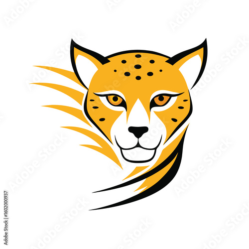 Cheetah head simplified icon with speed impression lines shown on white background