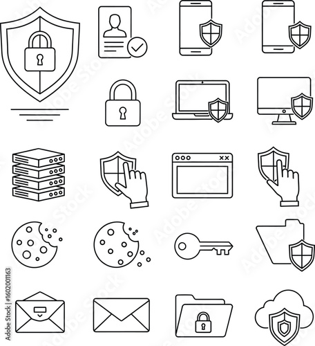 Cybersecurity and Data Protection Icon Set illustration