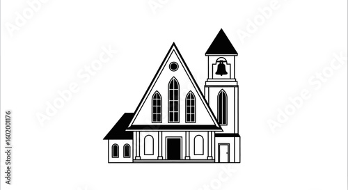 Elegant Black and White Church Illustration Simple Design for Religious Projects