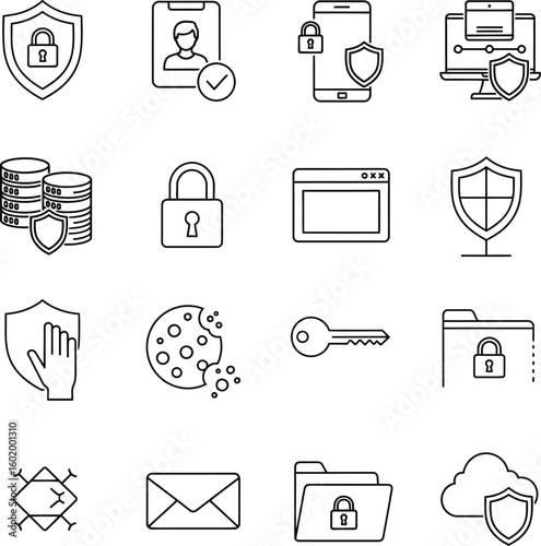 Cybersecurity and Data Protection Icon Set illustration