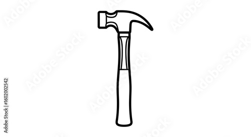 Claw hammer tool icon. Black and white line art illustration for construction, repair, or do-it-yourself projects. Vector graphic isolated.