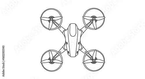 Drone Illustration Top View of a Modern Quadcopter Design