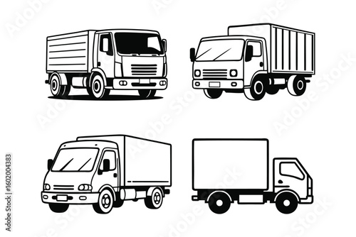 Dynamic delivery trucks collection ready for logistics and transport projects vector illustration